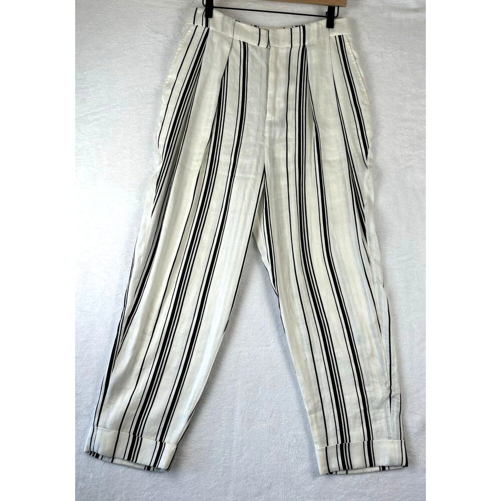 Ted Baker London Linen Asherr Tapered Trouser Pants Size 3 White Striped - Picture 3 of 16